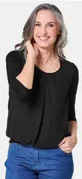 GOLDNER Chiffon-Shirt mit 3/4-Arm Rundhals Kurzbluse (15600009) schwarz