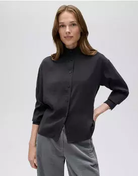 Opus FASOFTA Cropped Langarmbluse mit Stehkragen (10636714591475) anthrazit