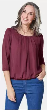 GOLDNER Chiffon-Shirt mit 3/4-Arm Rundhals Kurzbluse (10291001) bordeaux