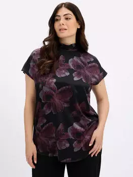 Sheego Tunika mit Schluppe hinten (225704) schwarz-burgund-bedruckt