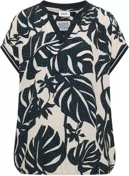 Cecil Shirtbluse Sommershirt mit Split Neck und Printmix (B346716) palm breeze gr&uuml;n