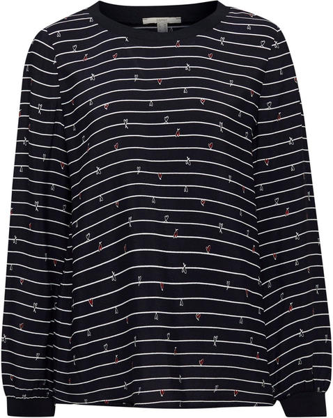 Esprit Blouse With Ribbed Borders (010EE1F309) navy