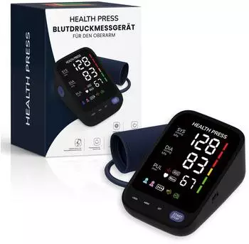Health Press Oberarm-Blutdruckmessger&auml;t mit Pulsmesser, 2 Nutzerprofile, WHO-Anzeige