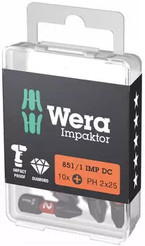 Wera Impaktor Bit f&uuml;r Phillips, 1/4 Zoll C 6,3 Set, Kreuzschlitzgr&ouml;&szlig;e: 2 (10Stk.)