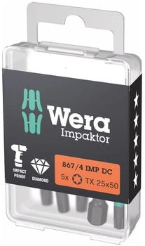 Wera Impaktor Bit für Torx, 1/4 Zoll E 6,3 Set, Torx-Profil: TX25 (5Stk.)