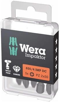 Wera Impaktor Bit für Pozidriv, 1/4 Zoll E 6,3 Set, Kreuzschlitzgröße: 2 (5Stk.)