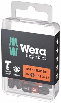 Wera Impaktor Bit für Phillips, 1/4 Zoll C 6,3 Set, Kreuzschlitzgröße: 3 (10Stk.)