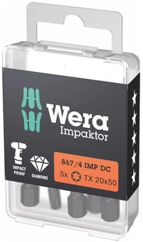 Wera Impaktor Bit für Torx, 1/4 Zoll E 6,3 Set, Torx-Profil: TX20 (5Stk.)