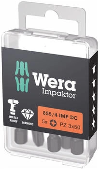 Wera Impaktor Bit für Pozidriv, 1/4 Zoll E 6,3 Set, Kreuzschlitzgröße: 3 (5Stk.)
