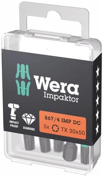 Wera Impaktor Bit für Torx, 1/4 Zoll E 6,3 Set, Torx-Profil: TX30 (5Stk.)