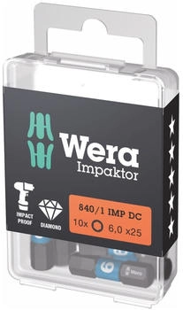 Wera Impaktor Bit f&uuml;r Innen-Sechskant, 1/4 Zoll C 6,3 Set, Sechskant: 6mm (10Stk.)