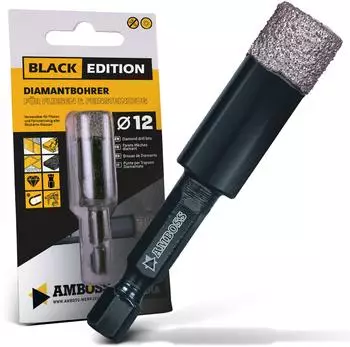 Amboss Black Edition Diamant-Trockenbohrer für Fliesen/Feinsteinzeug 12mm (6kant)