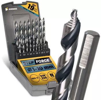 Amboss Step Force Spiralbohrer-Set 19-tlg. Ø1-10mm HSS-G DIN 338 Sechskant (859-53210)