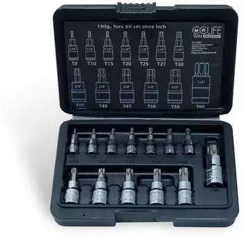 CCLife Technic Torx Bit-Steckschlüsselsatz 13-tlg. T8-T60 S2-Stahl (5605)