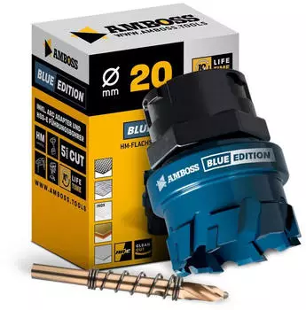 Amboss Flachschnitt Lochsäge Blue Edition HM Hartmetall 20mm (mit Adapter)