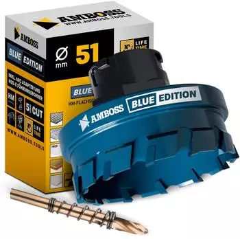 Amboss Flachschnitt Lochsäge Blue Edition HM 51mm mit Adapter