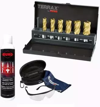 RUKO TERRAX Kernbohrer-Satz HSS-TiN, Weldonschaft (3/4"), CBN-geschliffen, 7-tlg. (WZSA108820T)