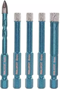 LuxusKollektion Diamantbohrer-Set 5-tlg. 6/6/6/8mm + 6mm Hartmetall f&uuml;r Fliesen, Granit, Marmor