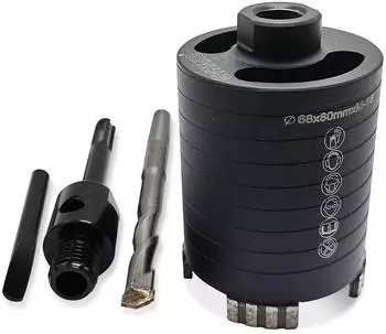 LuxusKollektion Diamantbohrkrone 68mm mit Zentrierbohrer und SDS-plus Adapter