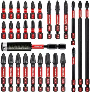 LuxusKollektion Pozidriv Bit-Set PZ1/PZ2/PZ3, 28-tlg., S2-Stahl, 25-150mm, mit Magnetbithalter