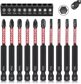 LuxusKollektion Bit-Set 75mm S2-Stahl 1/4" Sechskant, 10-tlg., PH/PZ/Torx