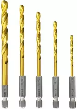 LuxusKollektion HSS-Bohrer-Set titaniumbeschichtet 5-teilig 2-6mm 1/4" Sechskantschaft