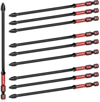 LuxusKollektion Bit-Set PH2 Kreuzschlitz 150mm, 10 St&uuml;ck, 1/4" Sechskantschaft, S2 Stahl