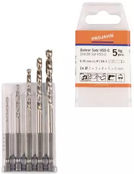 Projahn Spiralbohrer-Set HSS-G 6-kant-Schaft 2-6mm, 5-teilig (13399)