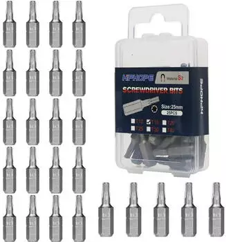 LuxusKollektion Torx Bits T15 25mm, Chrom-Vanadium-Stahl, 1/4" Sechskant, 25 St&uuml;ck