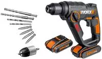 Worx Akku-Bohrhammer "WX390.1" Set, 3-In-1, pneumatisches Hammerwerk, inkl. 2...