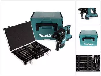 Makita DHR 280 ZJ Brushless 2x 18 V für SDS-PLUS im Makpac ohne Akku und Ladegerät + 17tlg. Bohrer und Meißel Set