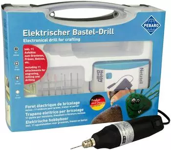 Pebaro Elektrischer Bastel-Drill Kleinbohrmaschine mit Zubehör im Koffer (0508EKR)