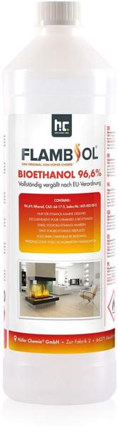 Höfer Chemie 60 x 1 Liter FLAMBIOL Bioethanol 96,6% Premium für Ethanol-Tischkamin in Flaschen (60 Liter)