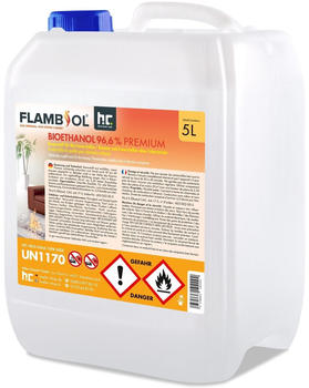 Höfer Chemie 16 x 5 Liter FLAMBIOL Bioethanol 96,6% Premium für Ethanol-Brenner oder Kamine (80 Liter)