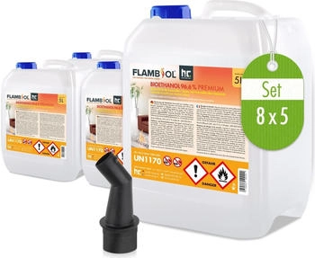 Höfer Chemie Flambiol Bioethanol 96,6% Premium für Ethanol-Brenner oder Kamine 8 x 5l (FLAMBIOL® Bioethanol 96,6% Premium)