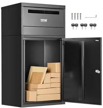 VEVOR Paketbriefkasten 500x325x909mm Verzinkter Stahl, Abschlie&szlig;bar, Diebstahlschutz, Schwarz (PB-266C)