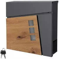 Ml-design Briefkasten 37x36,5x11 Cm Anthrazit/holzoptik Aus Stahl, Postkasten Mit