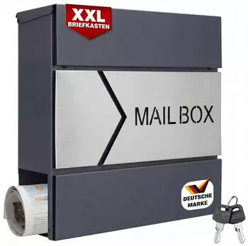Monzana Wandbriefkasten Stahl anthrazit mit Zeitungsfach (108101)