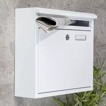 Haushalt International Briefkasten Metall wei&szlig; mit Namensschild, Wandmontage (60602)