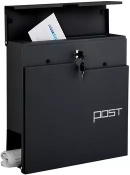 Relaxdays Briefkasten mit Zeitungsfach, schwarz