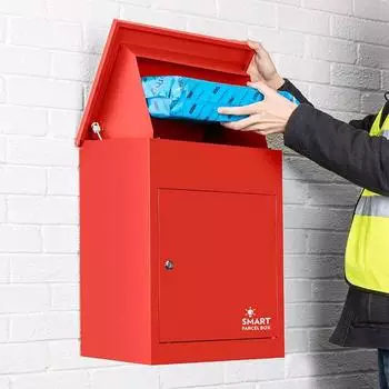 Homescapes Paketbox Medium, wandmontiert, verzinkter Stahl, rot (SPB-M-RED)
