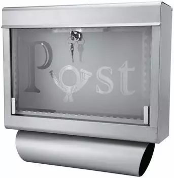 Grafner Wandbriefkasten Edelstahl mit Glasfront und Zeitungsfach, abschlie&szlig;bar (10249)