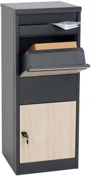 MCW Paketkasten G80 Standbriefkasten Metall anthrazit/Holzoptik hell (800001431973)