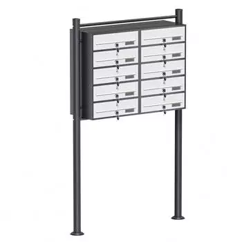 Wiltec Standbriefkastenanlage 10 F&auml;cher (2x5) Anthrazit/Wei&szlig; 945x270x1500mm (61764)