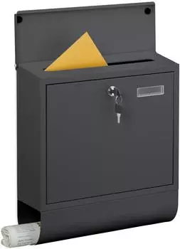 Relaxdays Briefkasten mit Namensfenster und Zeitungsfach, Anthrazit