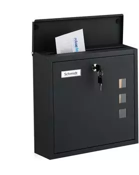 Relaxdays Wandbriefkasten mit Sichtfenster, schwarz/silber