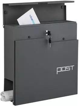 Relaxdays Briefkasten mit Zeitungsfach, Metall, anthrazit-schwarz, 4 Schl&uuml;ssel (10051241_139)