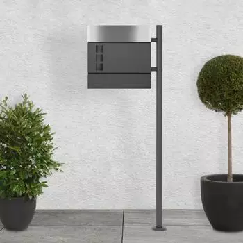 ECD Germany Standbriefkasten mit Zeitungsfach, anthrazit/silber, Edelstahl, 120cm