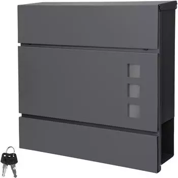 ECD Germany Wandbriefkasten mit Zeitungsfach, Stahl, anthrazit, 37x10,5x36,5cm