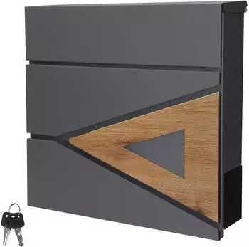 ML-Design Briefkasten mit Zeitungsfach, Stahl, anthrazit/Holzoptik, 37x36,5x11cm